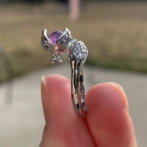 Elegant Silver and Purple Fox Ring amethyst color any size adjustable new gift